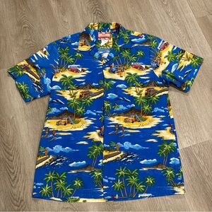 VTG RJC Made in Hawaii USA Men's Size L Hawaiian Aloha Shirt Blue Islands Beach